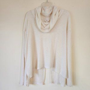 Sun & ShadowCreme Cowl Neck, LS, Split Back Cotton Blend Top Medium